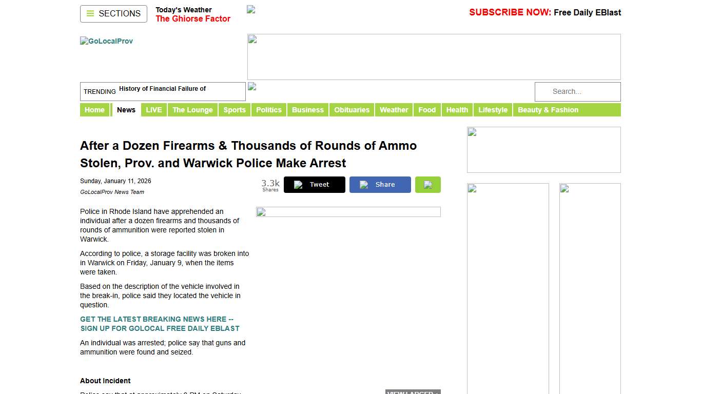 GoLocalProv | After a Dozen Firearms & Thousands of Rounds of Ammo Stolen, Prov. and Warwick Police Make Arrest