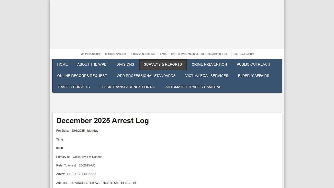 December 2025 Arrest Log